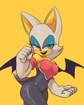 anthro armwear blush breasts cleavage clothed clothing elbow_gloves female gloves handwear looking_at_viewer solo wings fiinel sega sonic_the_hedgehog_(series) rouge_the_bat bat mammal 2019