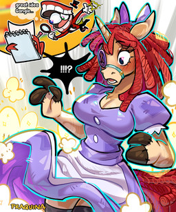 anthro biped blush breasts clothed clothed_anthro clothed_female clothing female fingers front_view hair horn solo standing teeth tongue praquina equid equine horse mammal 2026 absurd_res digital_drawing_(artwork) digital_media_(artwork) hi_res