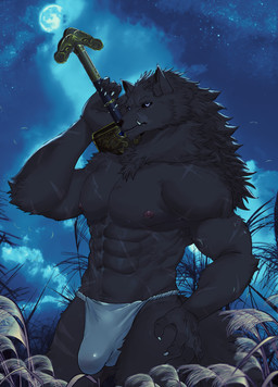 anthro asian_clothing black_sclera bulge cape claws clothing east_asian_clothing fangs fundoshi hand_on_hip japanese_clothing male melee_weapon muscular muscular_male solo sword teeth underwear weapon drakonika123 elden_ring fromsoftware blaidd_(elden_ring) canid canine canis mammal wolf absurd_res hi_res
