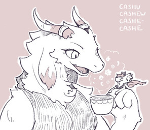 anthro clothed clothing container cup duo eyelashes female floppy_ears fur horn kemono open_mouth tea_cup teeth hanzaki_cloa cent0 mythology dragon furred_dragon furred_scalie mythological_creature mythological_scalie scalie digital_drawing_(artwork) digital_media_(artwork)
