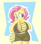 anthro anthrofied big_breasts breasts camel_toe cleavage clothed clothing female hair huge_breasts nipple_outline pink_hair solo thick_thighs yellow_body snus-kun friendship_is_magic hasbro my_little_pony fluttershy_(mlp) equid equine mammal