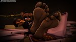 5_toes anthro barefoot black_eyeshadow black_nails blue_eyes bodily_fluids breasts colored_nails container eyeshadow feet feet_in_food female food foot_fetish foot_focus humanoid_feet machine makeup nails pizza pizza_box pizza_slice plantigrade soles solo teeth text toes arcticchilifries cryptiacurves_(modeler) five_nights_at_freddy's fredina's_nightclub scottgames freddy_(fnaf) frenni_(cryptiacurves) animatronic bear mammal robot 16:9 3d_(artwork) 4k absurd_res digital_media_(artwork) hi_res widescreen