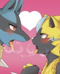 2020 absurd_res after_kiss ambiguous_gender anthro blue_body blue_fur blush bodily_fluids drooling duo fur generation_4_pokemon generation_7_pokemon heart_eyes heart_symbol hi_res kissing legendary_pokemon lightning_whiskers lucario male male/male mammal nintendo nohtuy18 open_mouth pokemon pokemon_(species) saliva saliva_on_tongue saliva_string sharp_teeth teeth tongue tongue_out yellow_body yellow_fur zeraora