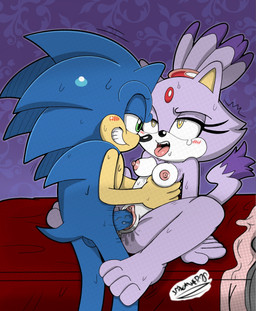 anthro bed blush bodily_fluids duo female furniture green_eyes hair hand_on_hip hero lidded_eyes looking_pleasured male male/female nude penetration penile penile_penetration penis_in_vagina ponytail princess royalty sex simple_background smile spread_legs spreading sweat vaginal vaginal_penetration yellow_eyes spindasher98 sega sonic_the_hedgehog_(series) blaze_the_cat sonic_the_hedgehog domestic_cat eulipotyphlan felid feline felis hedgehog mammal hi_res