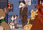 anthro bodily_fluids drinking drinking_urine genital_fluids male male/male public urine urine_in_mouth voyeur watersports mossillusion american_opossum hyena mammal marsupial virginia_opossum