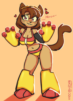 anthro bikini bikini_bottom bikini_top bite biting_lip clothing club_arms eyewear eyewear_on_head female goggles goggles_on_head solo swimwear tail two-piece_swimsuit zanibuns gameoverse glitch_productions kit_bodega domestic_cat felid feline felis mammal hi_res
