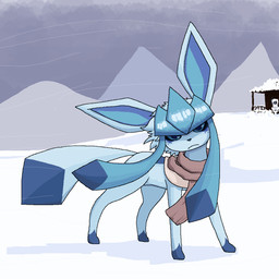 blue_body blue_ears blue_eyes blue_fur blue_hair blue_inner_ear blue_nose blue_tail dipstick_tail female feral freckles fur hair long_ears long_tail looking_at_viewer markings outside quadruped scarf snow tail tail_markings commonbleat nintendo pokemon absol canid eeveelution generation_3_pokemon generation_4_pokemon glaceon mammal pokemon_(species) 1:1 hi_res