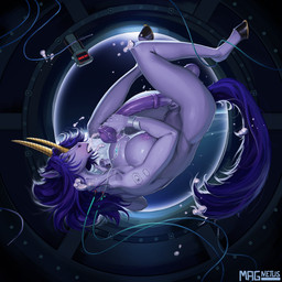 2_horns animal_genitalia animal_penis anthro areola balls big_breasts big_penis biped blue_hair bodily_fluids bracelet breasts cum cum_in_mouth cum_in_own_mouth cum_in_self cum_inside cumshot cybernetics ejaculation equine_genitalia equine_penis erection eyes_closed genital_fluids genitals gynomorph hair horn huge_penis intersex jewelry machine masturbation medial_ring nipples nude_anthro nude_gynomorph penile penile_masturbation penis pink_areola pink_nipples pink_penis solo unicorn_horn vein veiny_balls veiny_penis white_body zero_gravity magnetus femtoampere_(character) bicorn equid equine mammal 1:1 2026 digital_media_(artwork) hi_res