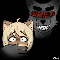 anthro black_background blonde_hair covering covering_mouth duo female grin hair male male/female scared sharp_teeth simple_background smile teeth dogfailureowo hana_(dogfailureowo) canid canine canis domestic_dog mammal 1:1 hi_res meme
