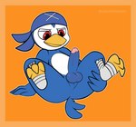 annoyed anus balls beak border butt erection genitals male non-mammal_balls orange_background orange_border penis red_eyes simple_background solo spread_legs spreading sherwind52 kaio:_king_of_pirates sangokushi avian bird penguin absurd_res hi_res