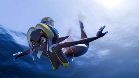 bikini clothed clothing dark_body dark_skin day diving female outside partially_clothed partially_submerged sea solo sun swimming swimwear two-piece_swimsuit underwater water minalinsky nintendo splatoon frye_(splatoon) aquatic cephalopod humanoid inkling mollusk 16:9 3d_(artwork) 4k absurd_res blender_(artwork) digital_media_(artwork) hi_res widescreen
