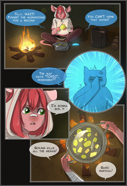 anthro black_border border clothed clothing dialogue duo female fungus fur hair male mushroom speech_bubble tentacles text yourumi tilly_(yourumi) mammal mouse murid murine rodent absurd_res comic digital_media_(artwork) english_text hi_res