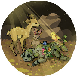 ambiguous_feral ambiguous_gender brown_body brown_fur feathers feral flower fur group hooves leaf light light_beam machine markings outside plant rock rust simple_background sparkles spots spotted_body spotted_fur sunbeam sunlight white_background yellow_body yellow_feathers suippupupu tokyo_jungle avian bird deer lagomorph leporid mammal rabbit robot 1:1 2021 aliasing digital_media_(artwork) low_res shaded