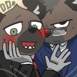 blush_face brown_body brown_fur clothing cravat duo eyewear fur glasses hand_waving inner_ear_fluff male smile smiling_at_viewer suit_jacket teeth topwear tuft danekim771 aggretsuko sanrio haida_(aggretsuko) jiro_haida_(aggretsuko) hyena mammal 1:1 hi_res brother_(lore) brothers_(lore) sibling_(lore)