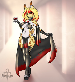 alcohol anthro beverage blood bodily_fluids clothing drinking female legwear pose solo thigh_highs wine jackalope_(artist) felid feline lynx mammal vampire