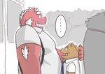 anthro brown_body clothing duo_focus ellipsis group kemono male necktie overweight overweight_male shirt size_difference topwear hon55728 mammal suid suine sus_(pig) wild_boar 2025 hi_res