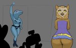 anthro big_breasts bottomwear breasts butt clothed clothing dress exhibitionism feathers female miniskirt simple_background skirt thong underwear whatpanda bojack_horseman netflix sextina_aquafina wanda_pierce avian bird cetacean dolphin mammal marine oceanic_dolphin owl toothed_whale digital_media_(artwork) hi_res