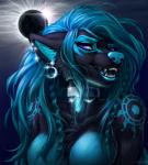 anthro aquamarine_(gem) belly black_body black_fur blue_belly blue_body blue_fur blue_hair blue_lips blue_lipstick blue_nose blue_tail blue_tongue breasts chest_tuft collar collar_only collar_tag ear_piercing eclipse eyelashes eyeliner fangs featureless_breasts female fur gem hair half-closed_eyes jewelry lips lipstick long_hair looking_at_viewer makeup markings moon multicolored_body multicolored_fur narrowed_eyes necklace nude open_mouth open_smile outside piercing purple_eyes sky smile solar_eclipse solo sparkles sun tail teeth tongue tuft two_tone_body two_tone_fur wavy_hair vera_(artist) freya_(zionsangel) canid canine canis mammal wolf 2017 bust_portrait digital_media_(artwork) portrait signature