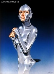breasts cybernetics cyborg female glistening hajime_sorayama humanoid machine not_furry pinup pose solo technophilia