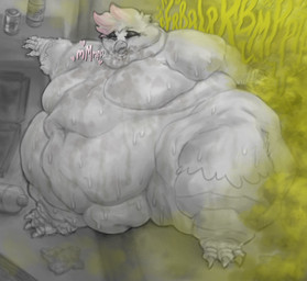 anthro belly big_belly big_breasts big_butt bodily_fluids breasts butt dirty fart fart_cloud female food fupa gassy green_fart_cloud huge_belly messy morbidly_obese morbidly_obese_anthro morbidly_obese_female obese obese_anthro obese_female overweight overweight_anthro overweight_female slob solo sweat sweaty_body thiccomode avian bird chicken galliform phasianid absurd_res hi_res
