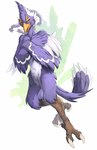 4_toes anthro avian_feet beak blue_body blue_feathers braided_hair claws crossed_arms feathered_arms feathers featureless_crotch feet green_eyes hair looking_at_viewer male nude solo tail tail_feathers toes zygodactyl mioui breath_of_the_wild nintendo the_legend_of_zelda revali avian bird rito hi_res