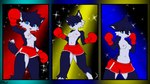 anthro areola blue_body blue_eyes blue_fur bottomwear boxing boxing_gloves boxing_shorts breasts clothed clothing female fighting_pose fur handwear medium_breasts pose shorts solo sport topless white_body white_fur hikaridraws hikari_(hikaridraws) domestic_cat felid feline felis mammal 16:9 hi_res widescreen