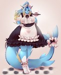 anthro anthrofied big_breasts blue_body breasts clothed clothing female hand_on_hip maid_uniform pokemorph solo tail uniform bunnywhiskerz nintendo pokemon sekiki_tiakiki eeveelution generation_1_pokemon pokemon_(species) vaporeon digital_media_(artwork) shaded