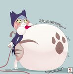 :< air_inflation anthro belly belly_expansion big_belly blue_background blue_eyes blush brown_eyebrows clothing creaking expansion eyebrows female fwoomp grey_body grey_tail hair hose hose_in_butt hose_inflation huge_belly hyper hyper_belly hyper_inflation inflation kerchief logo looking_down motion_lines multicolored_body navel neckerchief neckwear onomatopoeia pawpads pink_hair pink_nose pink_pawpads purple_clothing purple_topwear red_kerchief red_neckerchief simple_background solo sound_effects swelling tail text three-quarter_view topwear two_tone_body white_body yellow_sclera just-a-cake capcom monster_hunter monster_hunter_stories_2:_wings_of_ruin tsukino_(monster_hunter_stories) felid felyne lynian mammal palico 2025 alternate_version_at_source artist_logo artist_name colored digital_media_(artwork) hi_res shaded