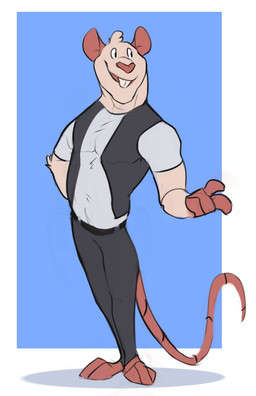 3_toes 4_fingers anthro barefoot belt biped black_bottomwear black_clothing black_pants black_topwear black_vest blue_background bottomwear buckteeth clothed clothed_anthro clothed_male clothing feet fingers fully_clothed fully_clothed_anthro fully_clothed_male fur hand_behind_back head_tuft humanoid_hands looking_aside male male_anthro monotone_body monotone_fur open_mouth open_smile pants pink_ears pink_feet pink_hands pink_nose pink_tail plantigrade shadow shirt simple_background smile solo standing t-shirt tail teeth three-quarter_view toes topwear tuft vest white_background white_body white_clothing white_fur white_shirt white_t-shirt white_topwear hewge reito_(hewge) mammal murid murine rat rodent digital_drawing_(artwork) digital_media_(artwork) flat_colors full-length_portrait hi_res portrait
