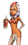 alcohol beverage blue_eyes breasts christmas_clothing christmas_headwear clothing female food hat head_tails headgear headwear holidays legwear lekku_(anatomy) lips not_furry orange_body orange_skin ribbons santa_hat small_breasts solo stockings tourbillon christmas star_wars ahsoka_tano alien alien_humanoid humanoid togruta hi_res