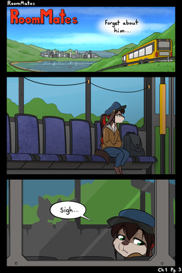 anthro black_hair brown_body brown_fur bus clothed clothed_anthro clothed_female clothing commercial_vehicle dialogue female fur green_eyes hair hat headgear headwear highlights_(coloring) multicolored_hair public_transportation red_hair solo speech_bubble text title title_card vehicle black-kitten maya_(black-kitten) canid canine canis domestic_dog hybrid lagomorph leporid mammal rabbit 2025 2:3 colored comic english_text hi_res