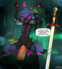 1_eye anthro anthro_focus anthro_on_anthro anthro_penetrated anthro_penetrating anthro_penetrating_anthro armor arms_tied bdsm big_penis black_body black_boots black_claws black_clothing black_eyes black_footwear black_fur blue_clothing blue_helmet blue_legwear blue_stockings bodily_fluids bondage boots bound breath claws clitoris clothing disembodied_hand disembodied_penis dominant dominant_anthro dominant_male drooling erection fangs female female_focus female_penetrated finger_claws flat_chested footwear forced frown fur genital_fluids genitals green_body green_scales group heart_symbol interrobang knee_boots knee_highs larger_anthro larger_dom larger_male leg_grab legs_tied legwear loli male male/female male_penetrating male_penetrating_female melee_weapon moan motion_lines multi_nipple nipples onomatopoeia open_mouth orange_penis penetration penis pink_boots pink_claws pink_clothing pink_footwear pink_helmet pink_vulva precum prodding pupils purple_sclera rape red_penis restraints rope rope_bondage saliva scales sex shaking shallow_penetration shoes size_difference smaller_anthro smaller_female smaller_penetrated solo_focus sound_effects spread_arms spread_legs spreading stockings submissive submissive_anthro submissive_female sword tears teeth text thigh_grab thrusting tight_fit trembling unusual_pupils vulva weapon yellow_penis young young_anthro roadiesky immerrechthau_(pinkmoth) magpie_(pinkmoth) animate_inanimate avian bird corvid domestic_cat felid feline felis living_melee_weapon living_sword living_weapon lizard magpie_(corvid) mammal oscine passerine reptile scalie 2022 absurd_res digital_media_(artwork) english_text hi_res