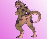 anthro anus breasts female genitals hand_on_butt presenting presenting_anus presenting_pussy pussy scales solo spikes spreading tail ash_the_skunk fallout microsoft deathclaw scalie 6:5 absurd_res hi_res