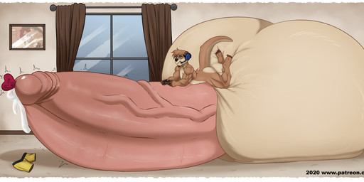 5_fingers 5_toes anthro balls big_balls big_penis black_nose blue_eyes bodily_fluids border bottomwear butt clothing controller curtains electronics feet fingerless_(marking) fingers game_controller genital_fluids genitals head_tuft headphones heart_symbol holding_object huge_balls huge_penis humanoid_genitalia humanoid_penis hyper hyper_balls hyper_genitalia hyper_penis immobile inside male muscular muscular_anthro muscular_male nervous nervous_sweat penetration penis pink_penis precum shorts solo sweat tail tan_balls text toeless_(marking) toes tuft urethral urethral_penetration vein veiny_penis white_border window autumnmelody mammal mustelid otter 2020 absurd_res hi_res shaded url widescreen