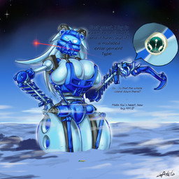 annoyed armor big_breasts blue_armor blue_body blue_hair blue_mask blue_skin blue_visor breast_squish breasts cloud dialogue diving_mask female hair horizon huge_breasts island landscape_dwarfing looking_at_viewer machine macro mask not_furry sea small_waist solo squish star text thick_thighs unconvincing_armor visor water white_eyes wide_hips zoom_in la_potato bionicle lego gali biomechanical humanoid robot toa 1:1 2022 absurd_res english_text hi_res signature