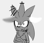 anthro chest_tuft clothing gloves grey_background hands_together handwear humor male meta_humor open_mouth pixelated simple_background solo teeth_showing tuft unnecessary_censorship sonslivshad sega sonic_the_hedgehog_(series) silver_the_hedgehog eulipotyphlan hedgehog mammal 2024 archived_source blur_censorship censored greyscale half-length_portrait monochrome mosaic_censorship portrait unavailable_at_source