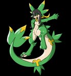 absurd_res alpha_channel anthro biped black_hair breasts female generation_5_pokemon green_body hair hi_res kobold leaf leaf_tail nintendo noodles_(nyxcha) ori_loba pokemon pokemon_(species) pose red_eyes reptile scalie servine shadow small_breasts snout solo tail white_body yellow_body