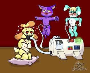 anthro bdsm blush bodily_fluids bondage bound breasts cheek_bulge cuff_(restraint) cum cum_feeding cum_in_milking_machine cum_in_mouth cum_inside cum_transfer drinking drinking_cum feeding_tube female force_feeding force_feeding_bodily_fluids forced forced_feeding_cum genital_fluids genitals group heart_eyes heart_symbol kneeling machine male male/female medical_instrument milking_machine nipples nude orgasm penile penis penis_milking penis_milking_machine pillow restraints rope rope_bondage rope_harness scientific_instrument tail tail_motion tailwag trio tube_gag gamsobart animal_crossing nintendo bob_(animal_crossing) isabelle_(animal_crossing) sasha_(animal_crossing) canid canine canis domestic_cat domestic_dog felid feline felis lagomorph leporid mammal rabbit shih_tzu toy_dog absurd_res hi_res