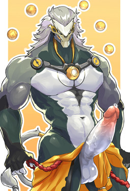 5_fingers abs anthro balls barazoku black_body bodily_fluids bottomwear clothed clothed_anthro clothed_male clothing empty_eyes erection fingers genital_fluids genitals glans grey_body grey_hair grey_tail hair humanoid_genitalia humanoid_penis male male_anthro multicolored_body multicolored_penis muscular muscular_anthro muscular_male navel orange_background orange_bottomwear orange_clothing outline pecs penis precum red_glans red_penis simple_background solo tail tail_tuft topless topless_anthro topless_male tuft two_tone_penis vein veiny_penis white_balls white_body white_eyes white_outline white_penis kemonokoko mihoyo zenless_zone_zero banyue_(zenless_zone_zero) felid lion mammal pantherine robot_anthro 2025 absurd_res digital_media_(artwork) hi_res