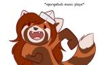 2018 ailurid brown_hair clothing digital_media_(artwork) dvixie english_text hair hat headgear headwear mammal red_panda smile solo text