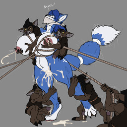 after_vaginal anthro balls big_balls big_breasts blue_body blue_fur blue_hair bodily_fluids bound breast_grab breast_lick breast_milking breast_play breasts brown_body captured claws clothed clothing cum cum_in_vagina cum_inside dominant dominant_male erection excessive_cum excessive_genital_fluids eyes_closed feet female fluffy fluffy_tail foot_fetish forced fur genital_fluids genitals group hair hand_on_breast interspecies lactating larger_female larger_sub licking male male/female maleficent's_goons multicolored_body multicolored_fur muscular muscular_male open_mouth open_smile partially_clothed pawpads paws penis precum rape rope sex size_difference smaller_male smile submissive submissive_female tail thick_thighs toes tongue tongue_out two_tone_body two_tone_fur vein veiny_penis white_body white_fur wide_hips yellow_eyes karnator disney nintendo sleeping_beauty_(1959) star_fox krystal_(star_fox) canid canine fox goblin humanoid mammal 1:1 hi_res