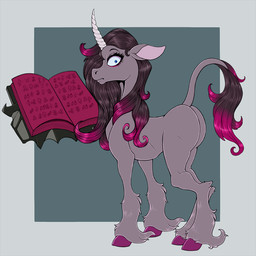 all_fours book butt ears_back eyelashes female feral fur hooves horn levitating_object looking_aside looking_at_viewer mane mouth_closed nude open_book pivoted_ears raised_tail solo spellbook tail tail_tuft toony tuft unicorn_horn wide_eyed marcushunter mythology them's_fightin'_herds oleander_(tfh) classical_unicorn equid equine mammal mythological_creature mythological_equine unicorn 1:1 2023