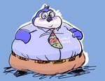 anthro beak belly big_belly blue_body blue_feathers blush chubby_cheeks clothed clothing double_chin eyewear feathers flippers glasses male morbidly_obese morbidly_obese_anthro morbidly_obese_male necktie obese obese_anthro obese_male overweight overweight_anthro overweight_male semi-anthro solo standing white_body white_feathers wide_hips whuntmore avian bird penguin