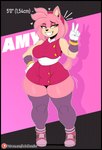 abstract_background anthro big_breasts black_border border breasts clothed clothing curvy_figure dress female footwear fur gesture gloves green_eyes hair hand_gesture hand_on_hip handwear looking_at_viewer measurements pink_body simple_background solo standing tail text thick_thighs v_sign wide_hipped_female wide_hips wraps lobokosmico sega sonic_boom sonic_the_hedgehog_(series) amy_rose eulipotyphlan hedgehog mammal 2024 absurd_res digital_drawing_(artwork) digital_media_(artwork) hi_res