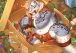 anthro belly bound bulge clothing detailed_background holidays humanoid_hands kemono male navel overweight overweight_male scared solo underwear white_body jmeo1230 christmas felid mammal 2021 hi_res