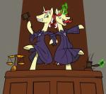 bow_(feature) bow_tie courtroom dancing duo eyes_closed facial_hair gavel_(object) green_eyes horn male mirror_universe mustache open_mouth smile teeth grandpalove hasbro idw_publishing my_little_pony mythology flam_(idw) flim_(idw) equid equine mammal mythological_creature mythological_equine unicorn hi_res brother_(lore) brothers_(lore) sibling_(lore)