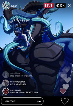 3_tongues abs anthro black_body black_horn blue_body blue_eyes blue_horn blue_tongue fangs featureless_crotch front_view glistening glistening_eyes hair horn in_mouth looking_at_viewer male multi_tongue muscular muscular_anthro muscular_male on_tongue pecs ridged_horn sharp_teeth teeth text tongue tongue_out white_body white_hair riorix mythology thunder_(thunderthedragon) dragon mythological_creature mythological_scalie scalie 2024 dated english_text hi_res signature