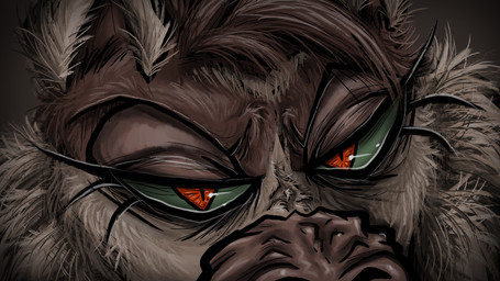angry anthro brown_body brown_fur close-up dendrolagus detailed_fur eye_close-up eyelashes female fluffy fur green_sclera orange_eyes pink_nose solo soul_devouring_eyes tan_body tan_fur deidad_dissitum yudicatt macropod mammal marsupial tree-kangaroo 16:9 2022 detailed hi_res widescreen
