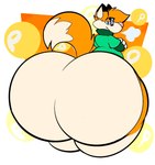 anthro big_butt blue_eyes breath butt butt_expansion clothing expansion eyewear fur glasses green_clothing green_shirt green_topwear half-closed_eyes huge_butt hyper hyper_butt looking_at_viewer looking_back looking_back_at_viewer male narrowed_eyes orange_background orange_body orange_fur pink_nose power_balloon shirt simple_background solo thick_thighs topwear white_background taylor_fawks mario_bros nintendo zilch_(zilchfox) canid canine fox mammal hi_res