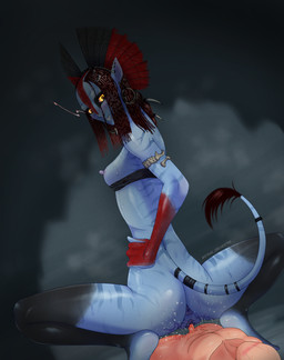 4_fingers anthro anthro_penetrated bandeau_bra big_butt black_clothing black_hair black_topwear blue_body blue_skin blush bodily_fluids bodypaint bone_jewelry braided_hair braided_ponytail breasts butt clothed clothed_female clothed_humanoid clothing duo ear_piercing ear_ring erect_nipples eyeliner eyeshadow face_paint feet female female_humanoid female_on_human female_penetrated fingers genital_fluids genitals glistening glistening_body glistening_breasts glistening_butt glistening_skin glowing glowing_eyes grey_background grin grinning_at_viewer hair headdress human_on_anthro human_penetrating_female humanoid_genitalia humanoid_pointy_ears interspecies long_hair looking_at_viewer looking_back looking_back_at_viewer looking_pleasured makeup male male/female male_penetrating male_penetrating_female medium_breasts nipples on_bottom on_top penetration penile penile_penetration penis_in_vagina piercing plantigrade pointy_ears ponytail prick_ears pupils reverse_cowgirl_position ring_piercing sex simple_background slim slim_female slim_humanoid smile smiling_at_viewer soles striped_body striped_skin stripes sweat sweaty_breasts sweaty_butt sweaty_feet sweaty_legs sweaty_thighs tail teeth topwear tribal vaginal vaginal_fluids vaginal_penetration xenophilia yellow_eyes stradivarius james_cameron's_avatar varang_(james_cameron's_avatar) alien human humanoid mammal na'vi 2025 absurd_res hi_res
